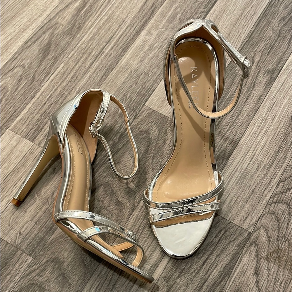 Silver High Heel Sandals size 7.5